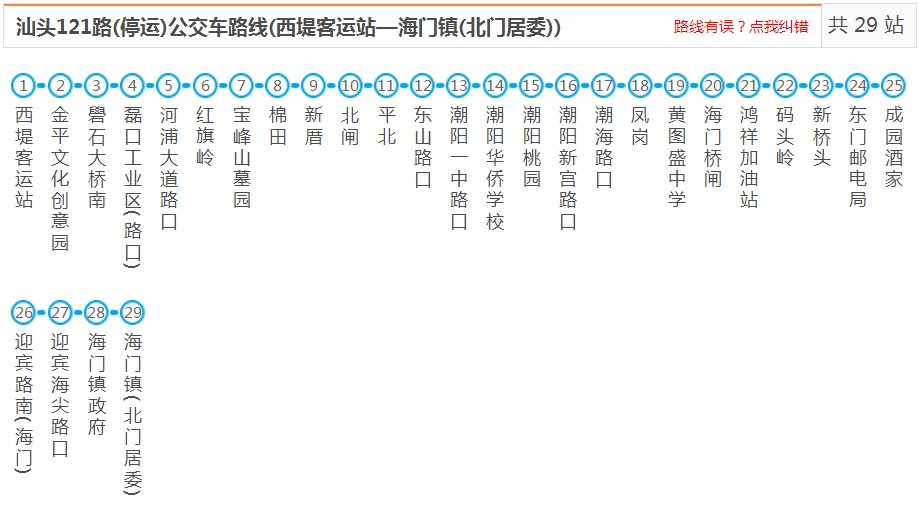 汕头121路（停运）_汕头121路（停运）公交车路线_汕头-潮阳公交线路查询