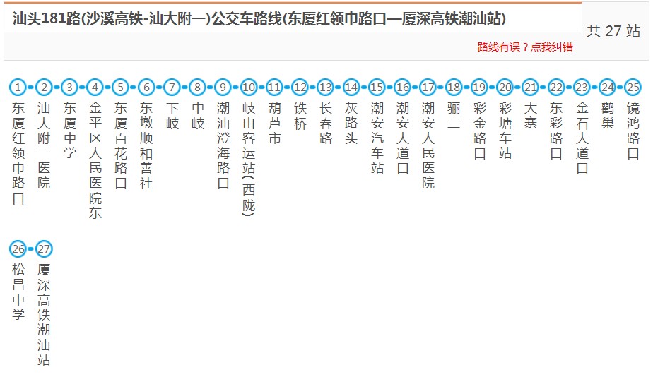 汕头181路_汕头181路公交车路线_汕头-沙溪高铁-汕大附一