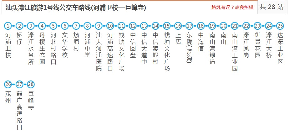 汕头濠江旅游1号线_汕头濠江旅游1号线公交车路线查询