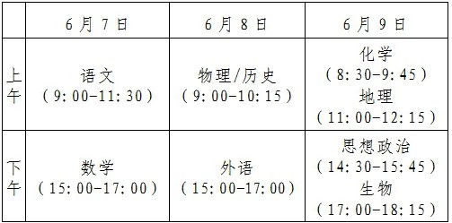 2021年唐山市普通高考科目时间表安排