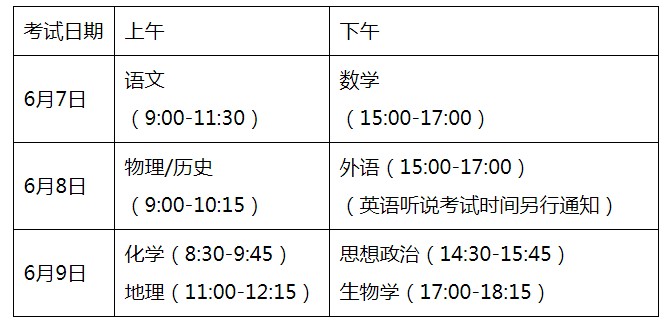 2021年阳江市普通高考科目时间表安排