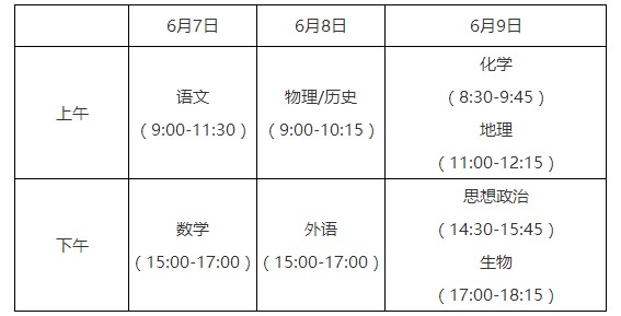2021年南京市普通高考科目时间表安排
