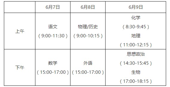 2021年连云港市普通高考科目时间表安排