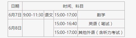 2020年大兴区普通高考科目时间表安排