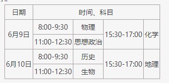 2020年平谷区普通高考科目时间表安排